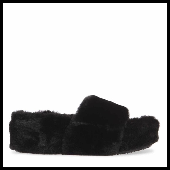 STEVE MADDEN FURRY SLIDES PLATFORM SANDALS - Picture 7 of 8